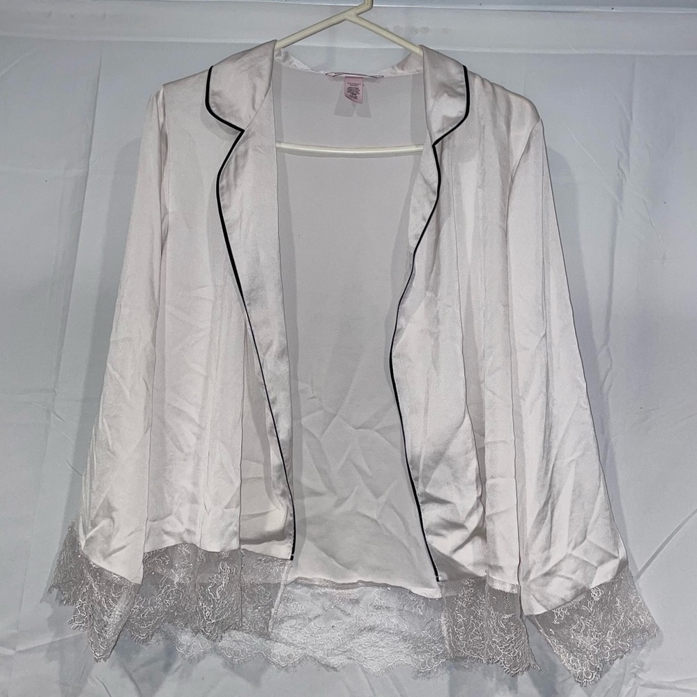 Victoria's Secret Robe Lace Trim Short Lounge Sleepwear Top Open Front Notched S